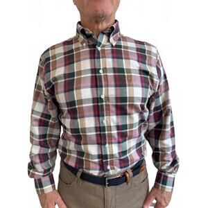 NEW SOUTHERN CASANOVA pinehurst plaid button down shirt in greens/reds/yellows/b